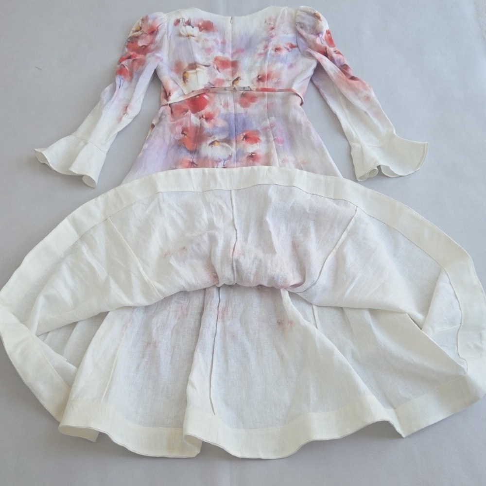 Zimmermann White and Pink Floral Long Sleeve Dress size AU 3 -US 10 - Picture 8 of 16